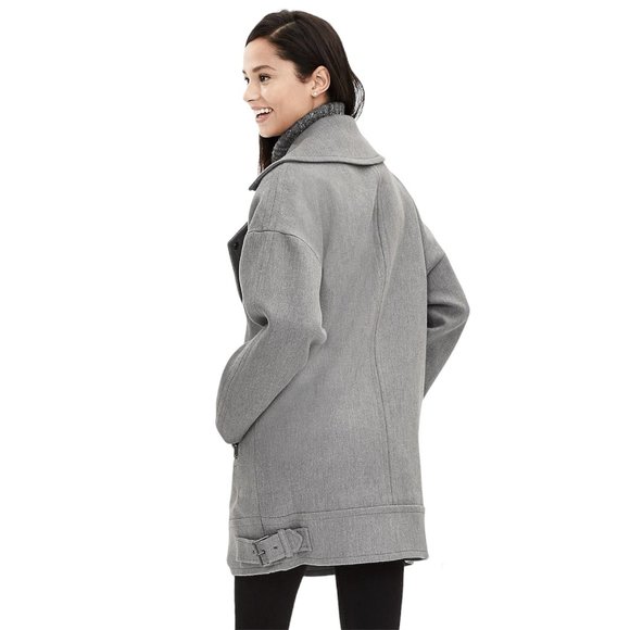Banana Republic Black Cotton Moto Cocoon Coat Size Small Preppy - Picture 12 of 13